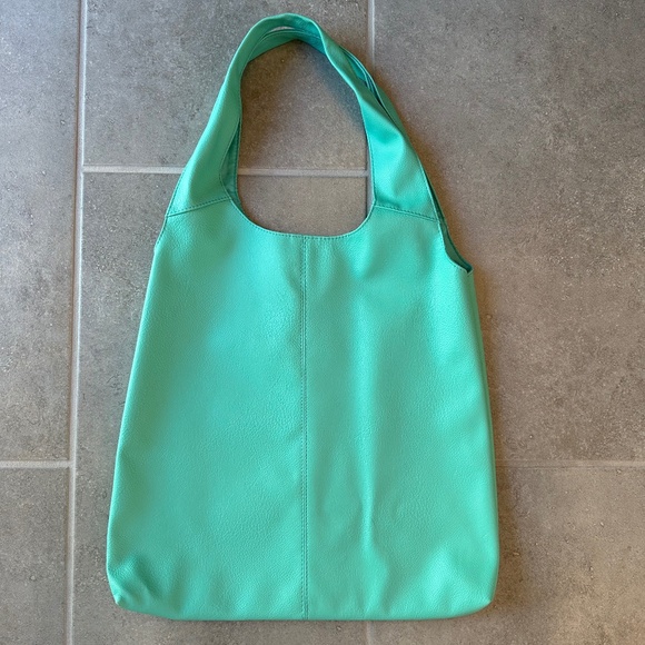 Faux Leather Turquoise Slouchy Tote Bag - Picture 2 of 9